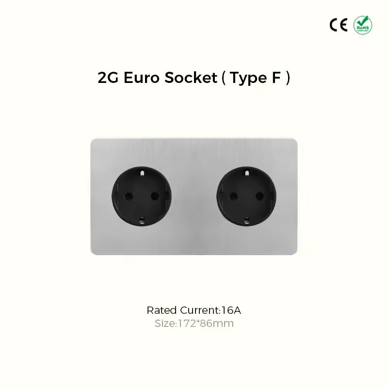 Prise Double Euro (2G Type F) - Argent Mat